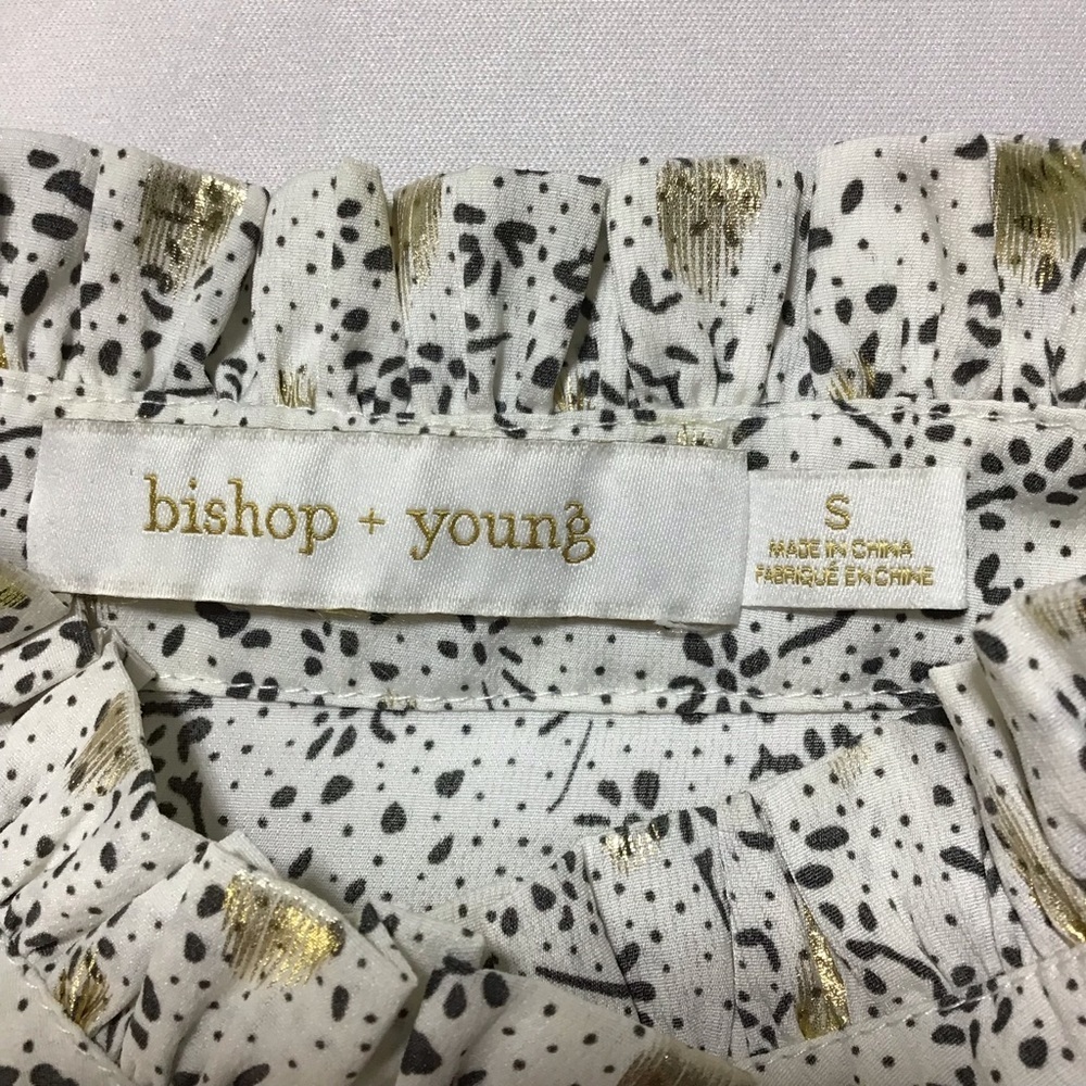 bishop + young Cream and Black Floral Print Long Sleeve Ruffle Blouse - Picture 5 of 9